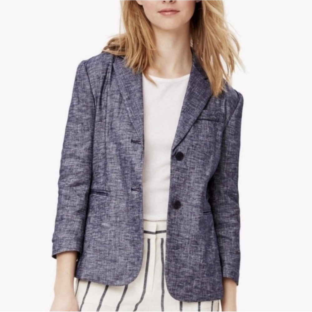 Theory 6 Linworth Blazer Jacket Blue Linen Chambray B Tierra Wash Coastal Preppy